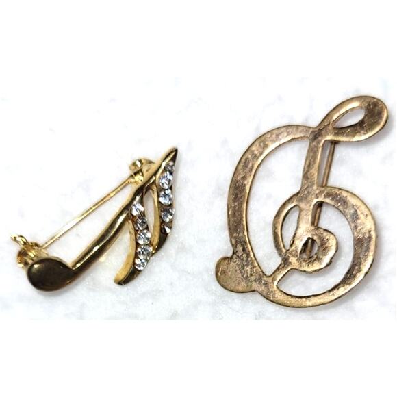 Goldtone Music Notes Tie Tac Hat Pin Lapel Pin Clef Musician Performer Singer - Picture 3 of 5